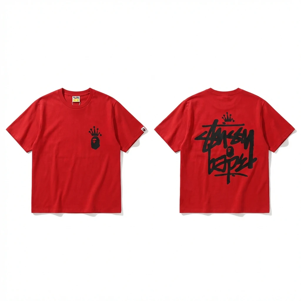 Bape Crown Graffiti Style Red T-shirt
