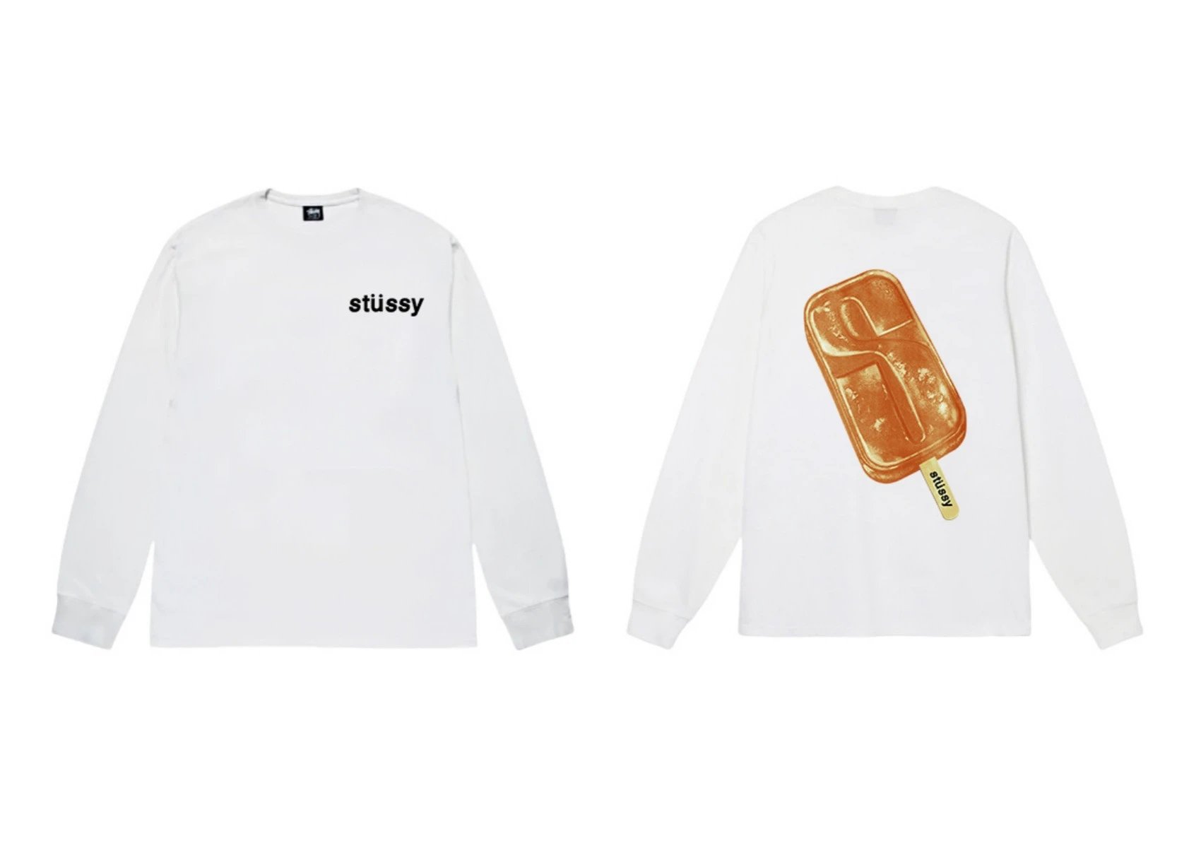 Stussy S Ice Cream Print Style White Long-Sleeve