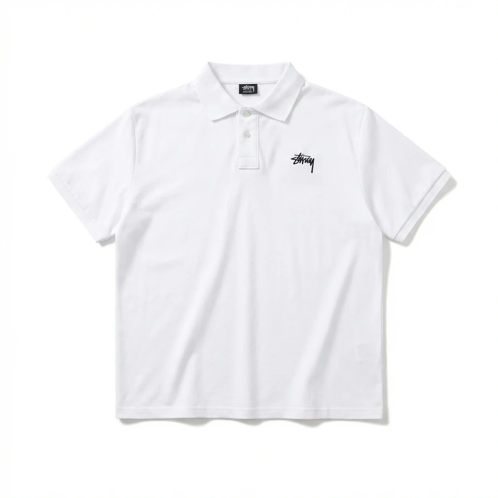 Stussy basic simple white polo shirt