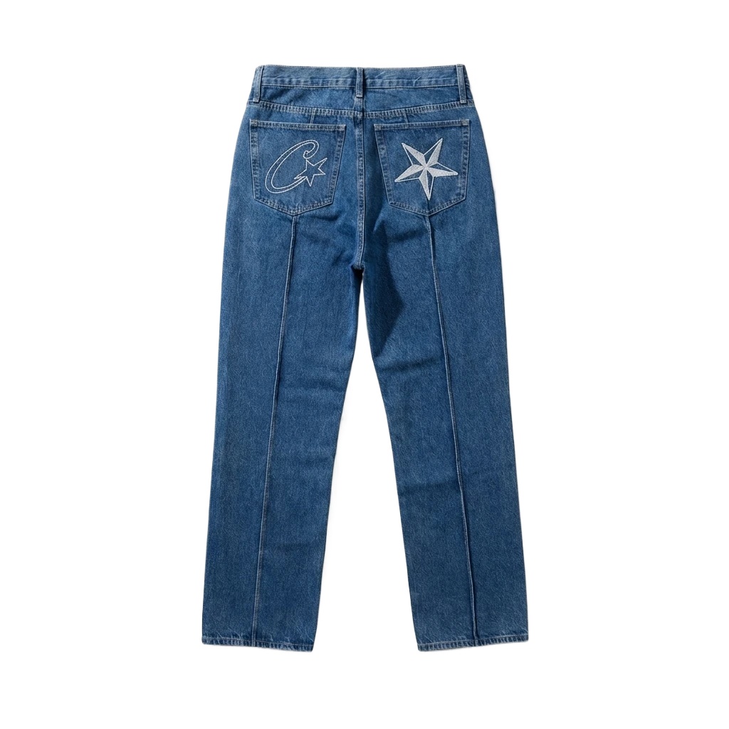 Corteiz Star Embroidery Denim Blue Jeans