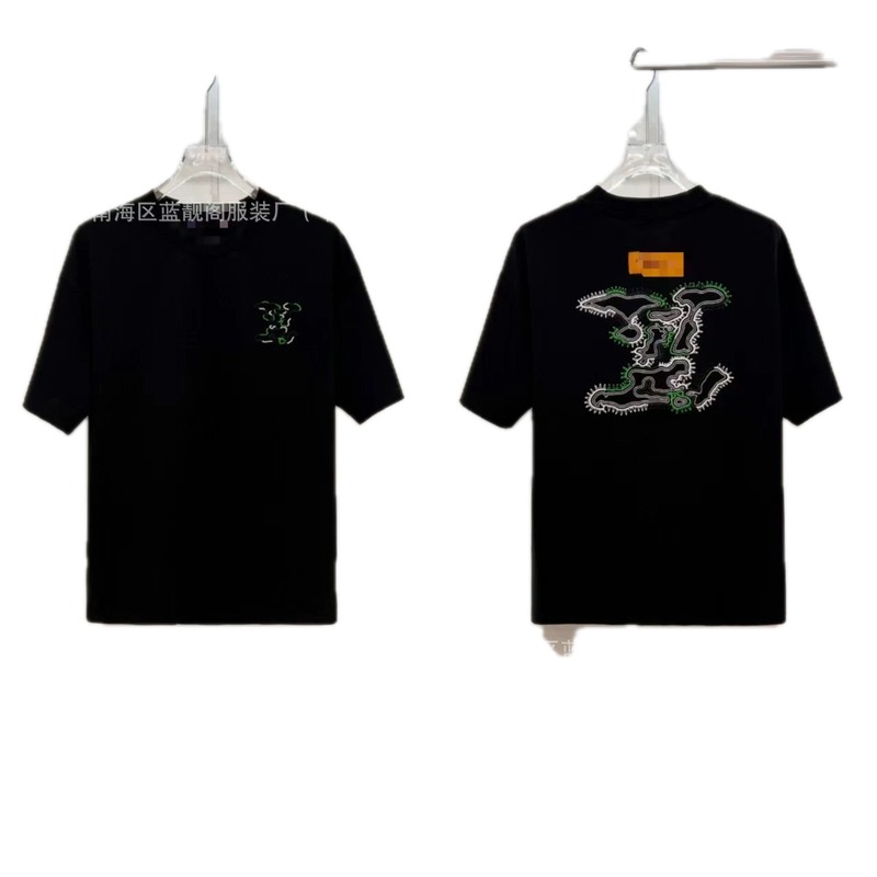 Louis Vuitton Trendy Style Embroidered Black T-Shirt