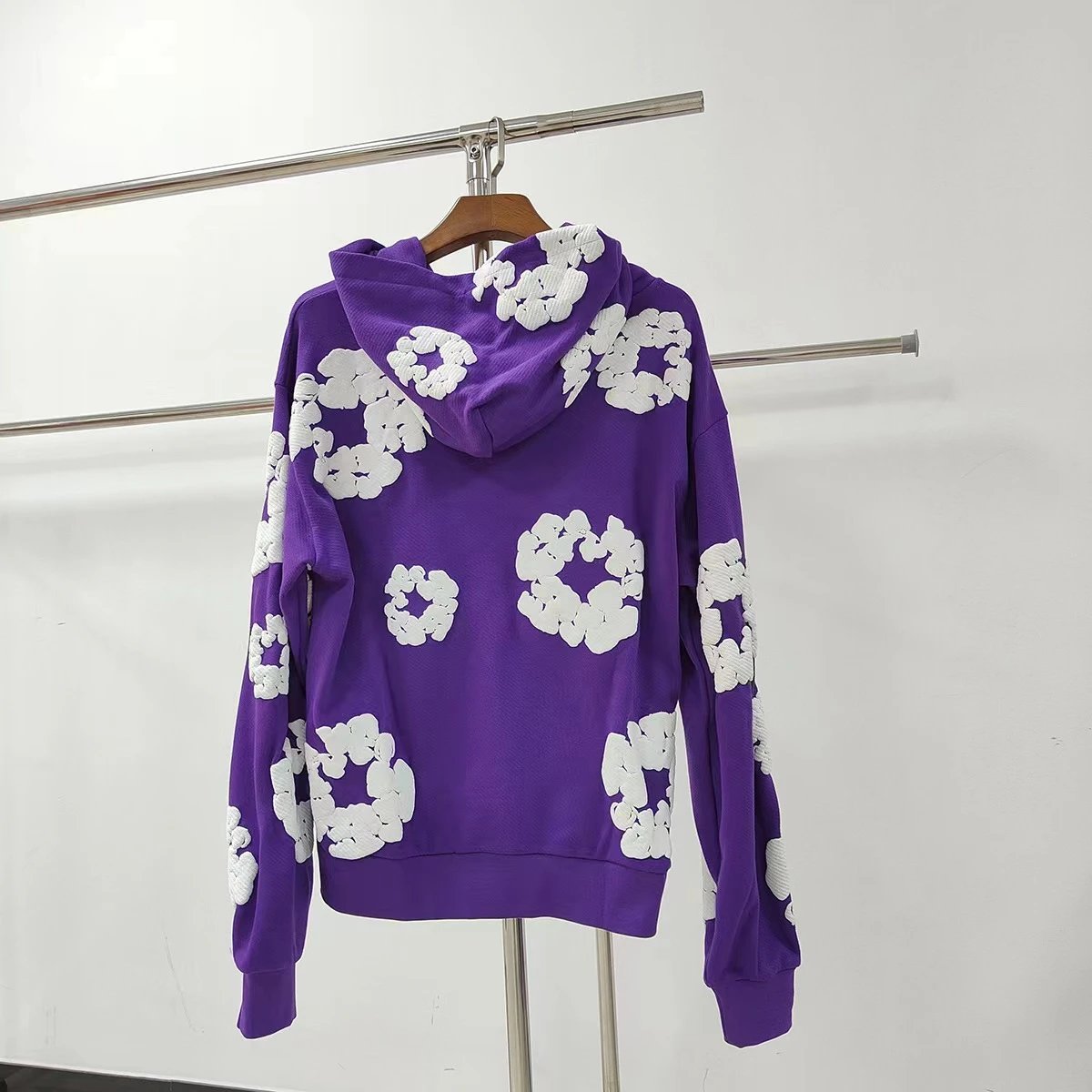 Purple White Flower Print Hoodie