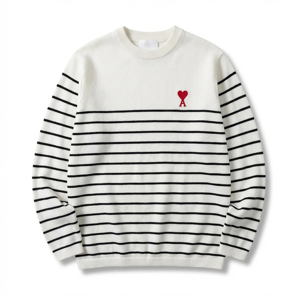 AMI striped minimalist style white sweater