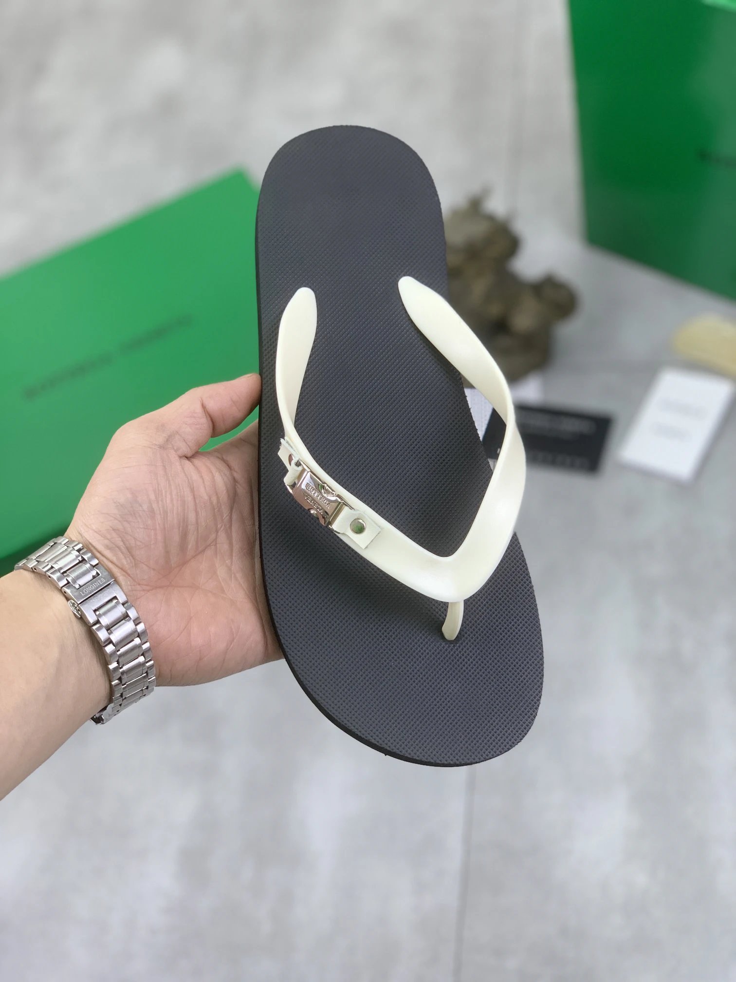 Bottega Veneta Classic Minimalist Black-and-White Colorblock Flip-Flops