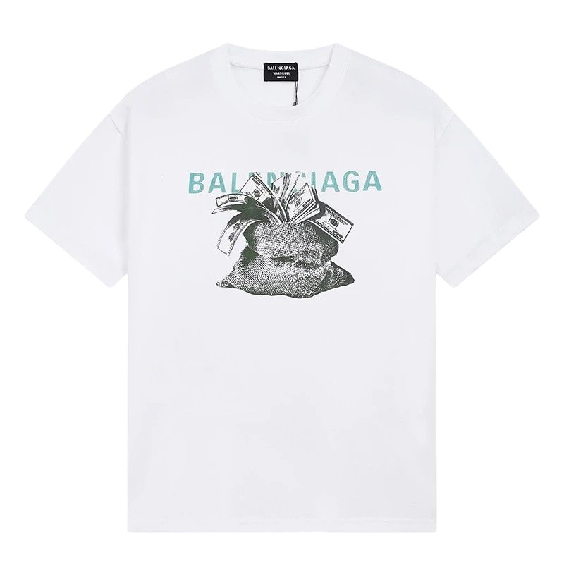 Balenciaga Dollar Bill Print Street Style White T-Shirt