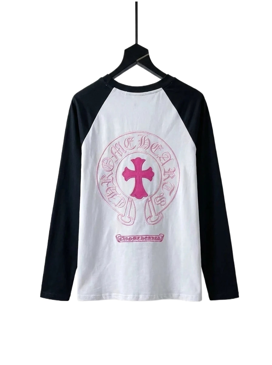 Chrome Hearts religious style pink and white spliced shirt