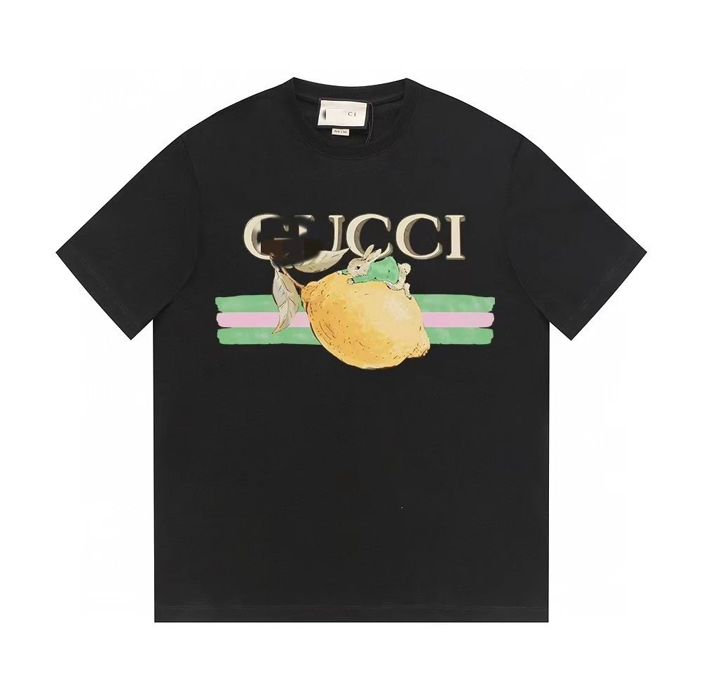 Gucci Lemon Print Casual Style Black T-shirt