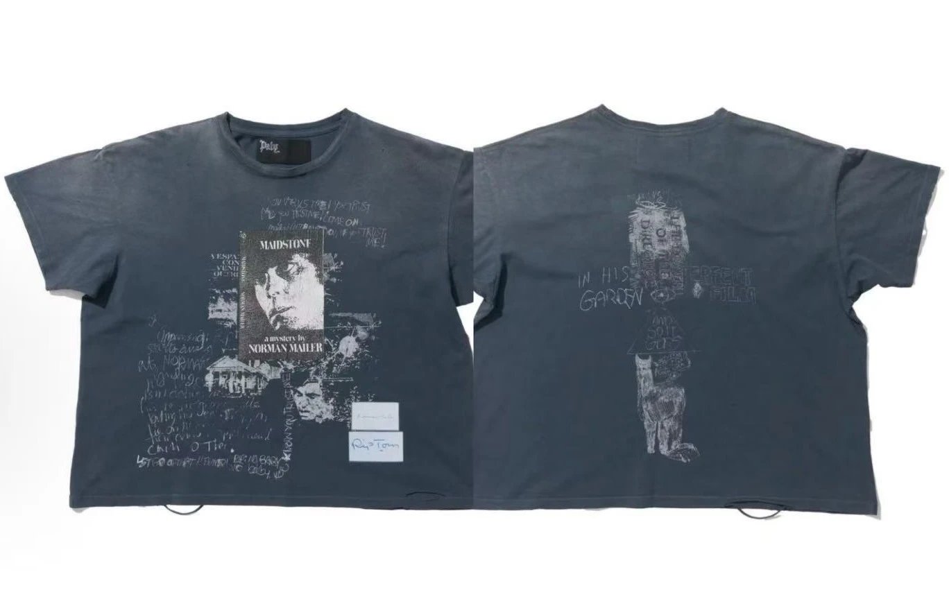 Paly Hollywood Portrait Graffiti Vintage Washed Grey T-shirt