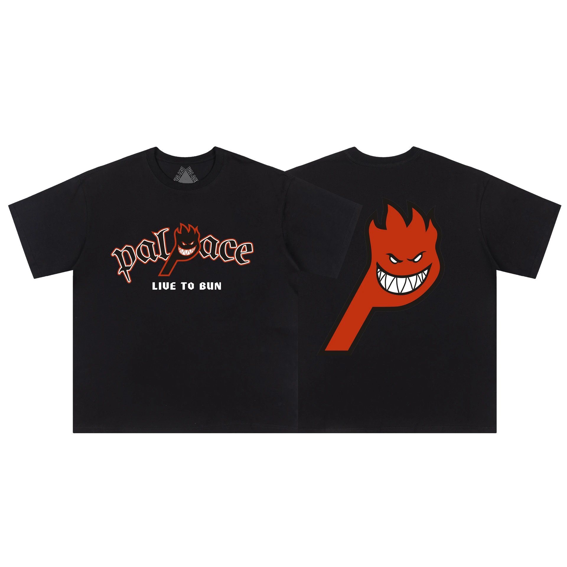 Palace Flame Print Street Style Black Short-sleeve T-shirt