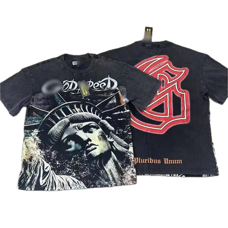 GOD Vintage Distressed Statue of Liberty Black Short-sleeve T-shirt
