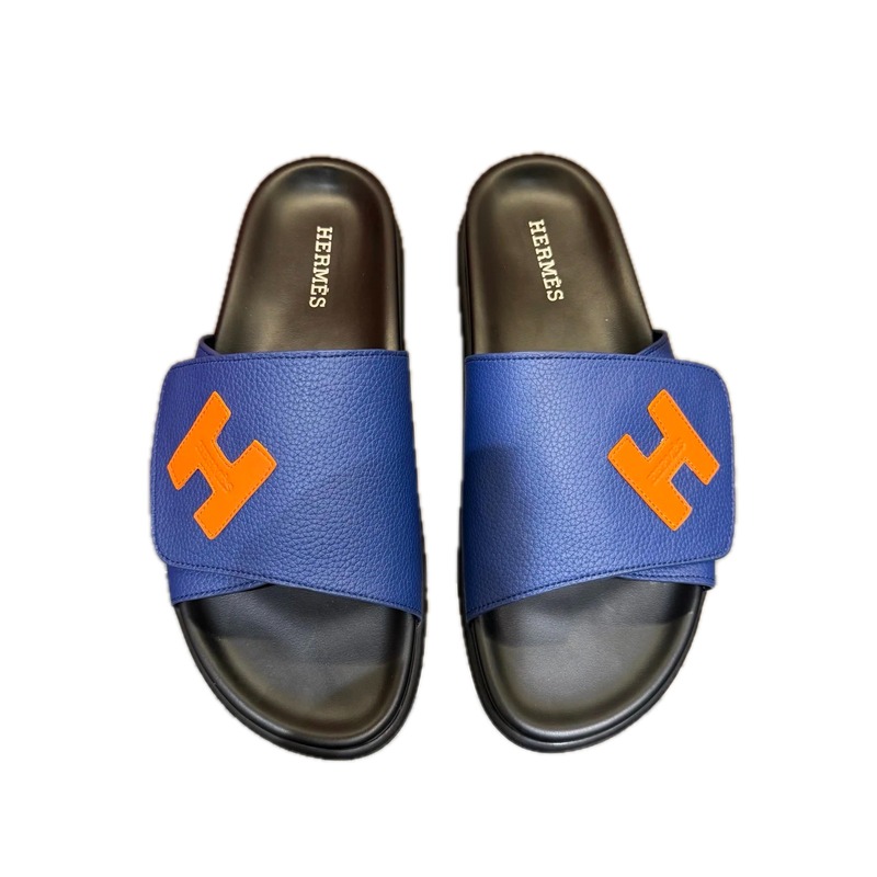 Hermès H-buckle Light Luxury Style Blue Slide Sandals