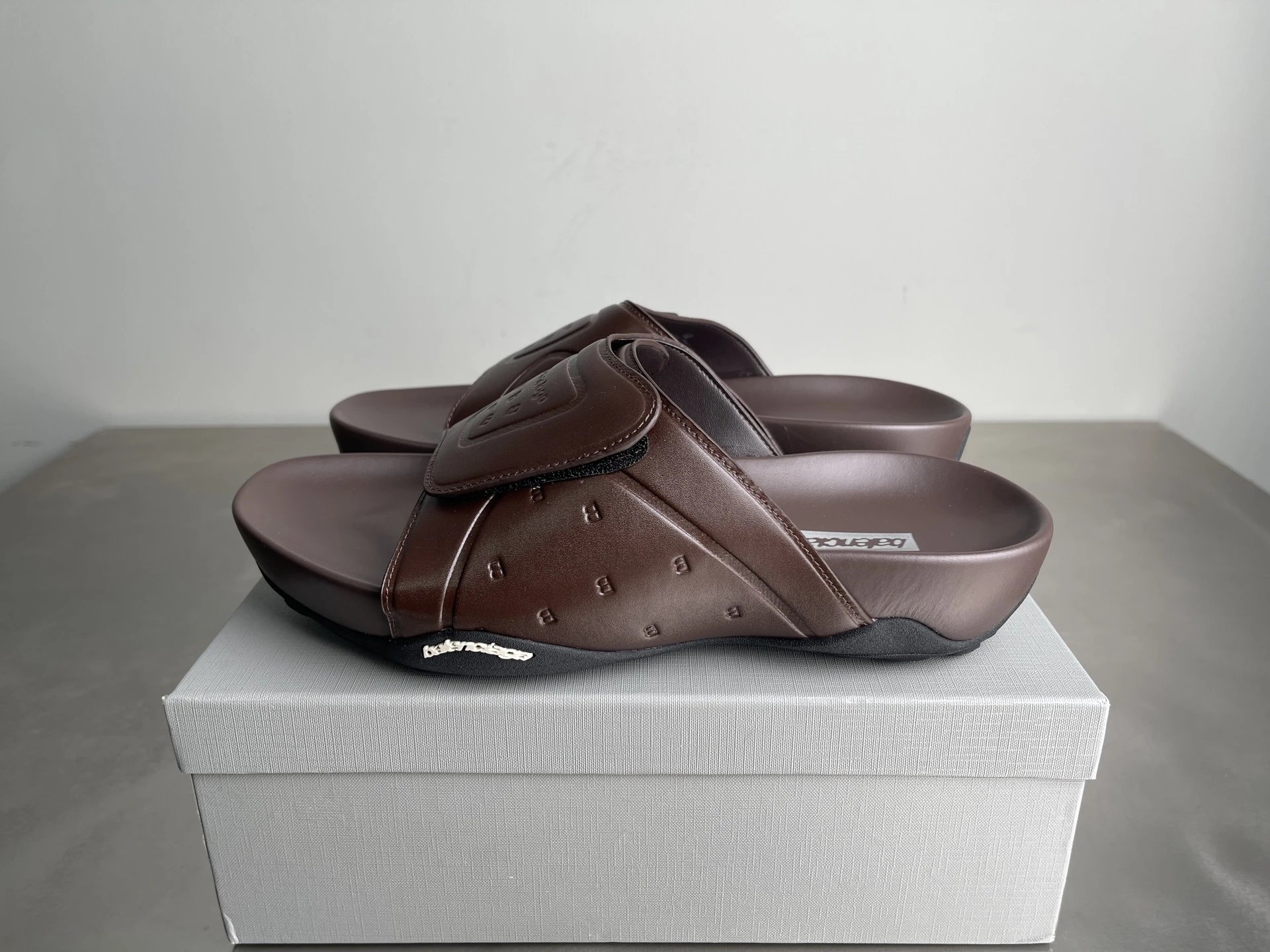 Balenciaga Embossed Street-Chic Brown Slippers