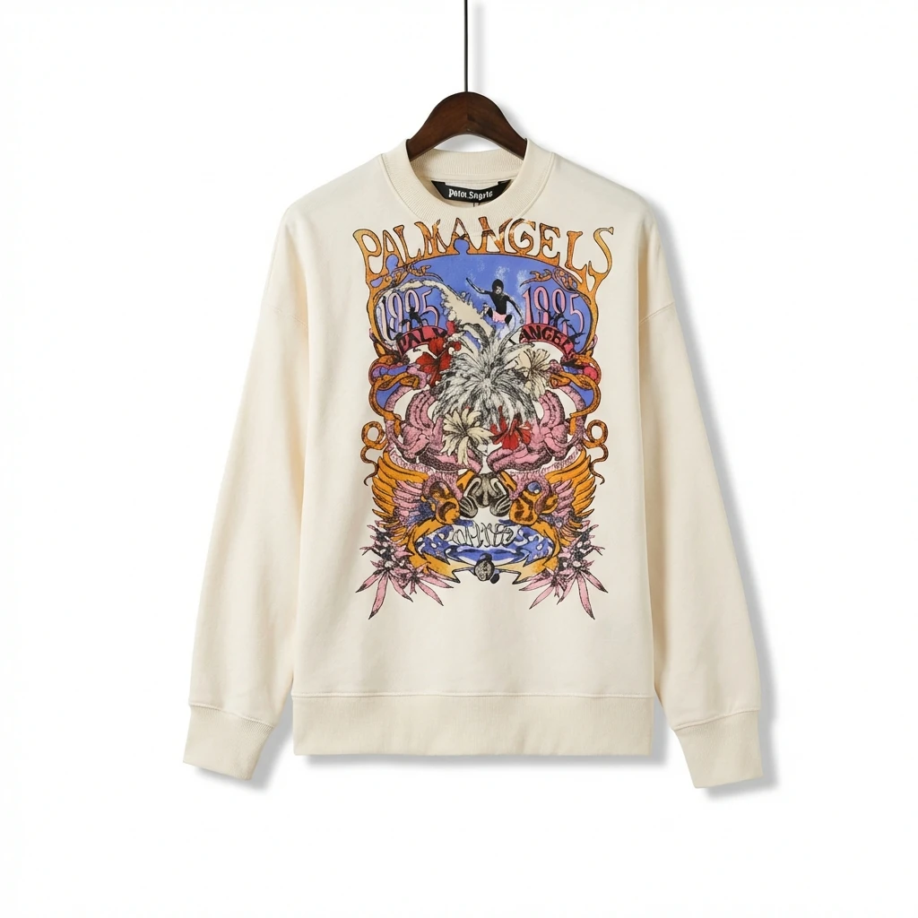 Palm Angels Retro Style Off-white Sweatshirt