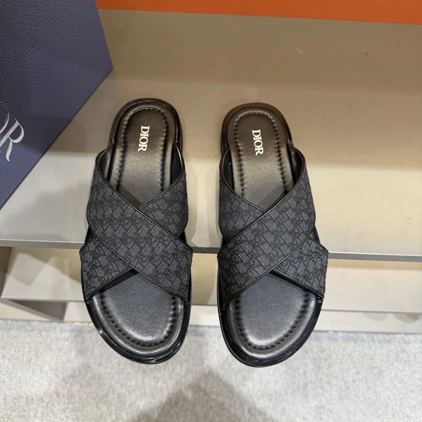 Dior Oblique Casual Style Black Slides