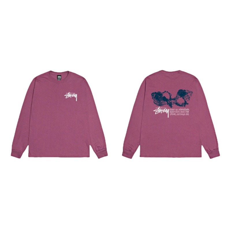 Stussy printed retro style rose red long sleeves