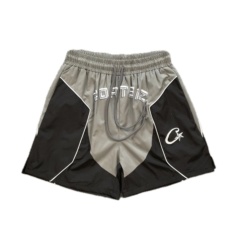Corteiz Street Style Black and Grey Colorblock Athletic Shorts