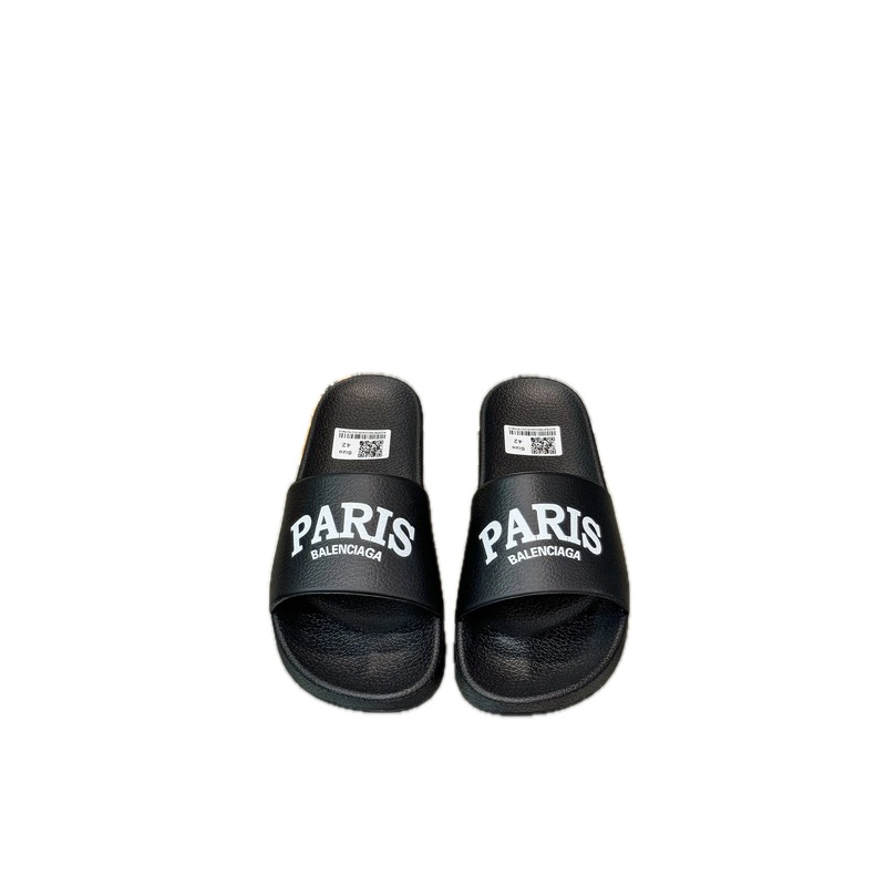 Balenciaga PARIS Print Trendy Black Slippers