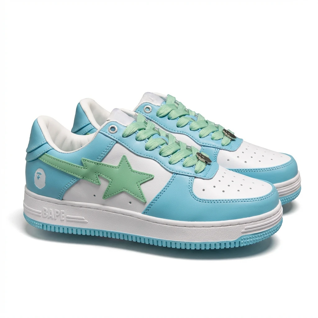 Star Bape Trendy Blue and White Shoes