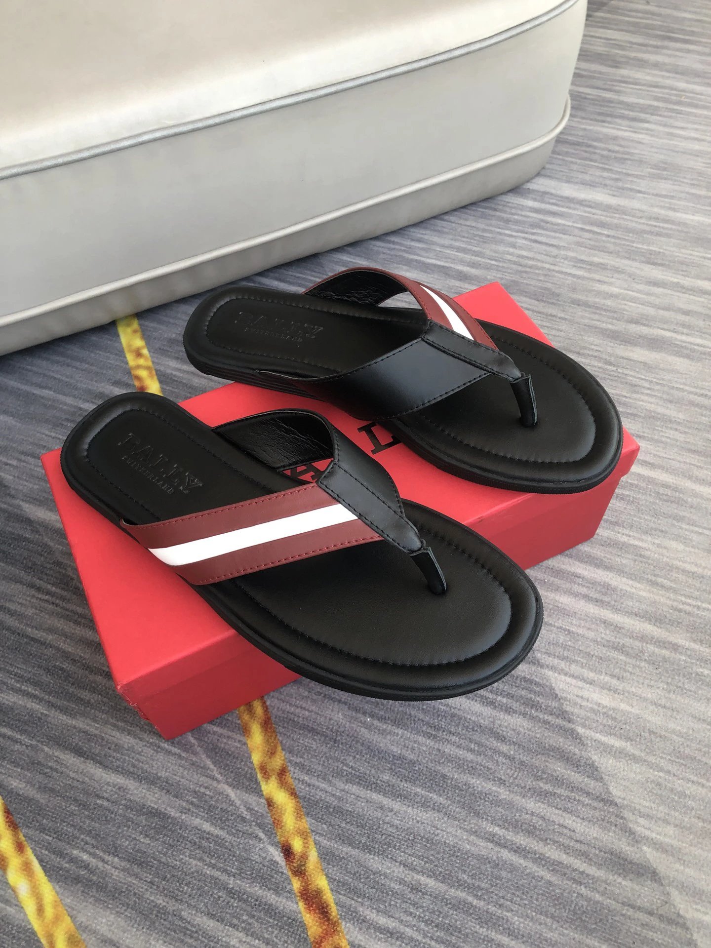 BALLY Classic Striped Casual Black and Red Flip-Flops