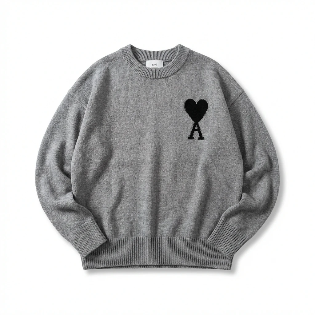 AMIRI Grey Knitted Sweater with Heart Pattern