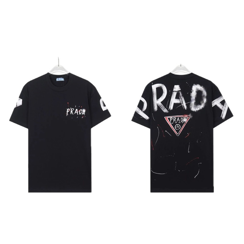 Prada Triangle Logo Graffiti Style Black Short-sleeve T-shirt