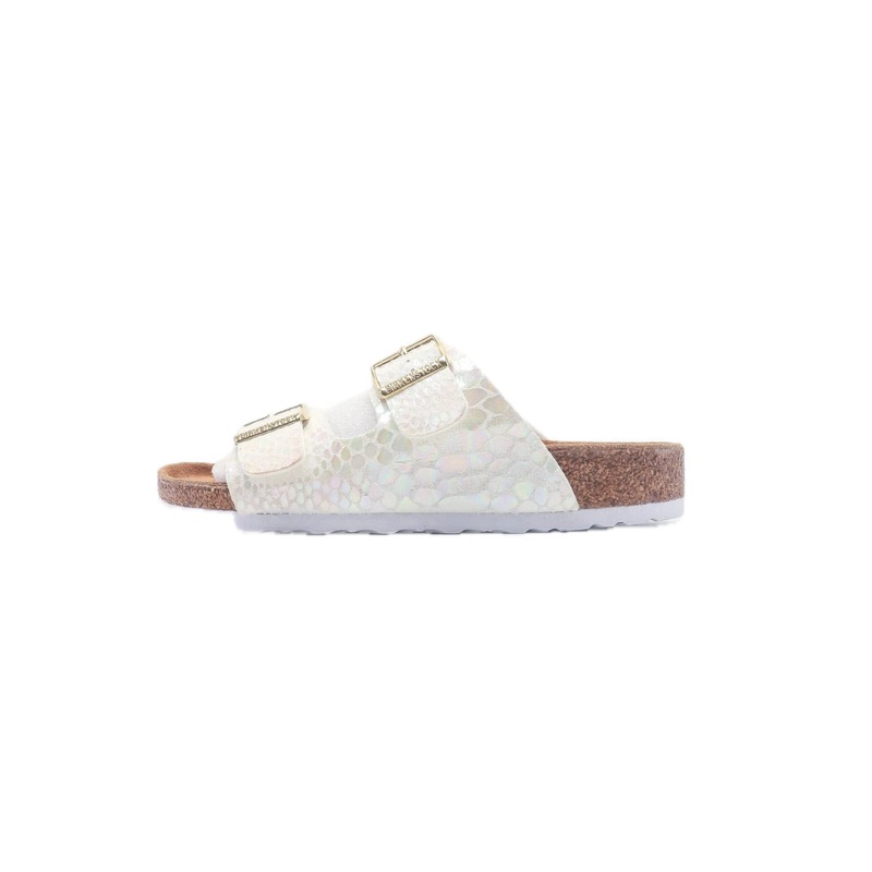 Birkenstock Double-Buckle Casual Iridescent White Slide Sandals