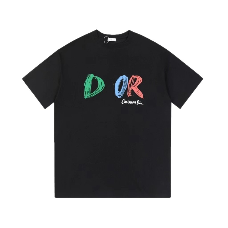 Dior Graffiti Collection Edgy Trendy Style Black Short-sleeve T-shirt