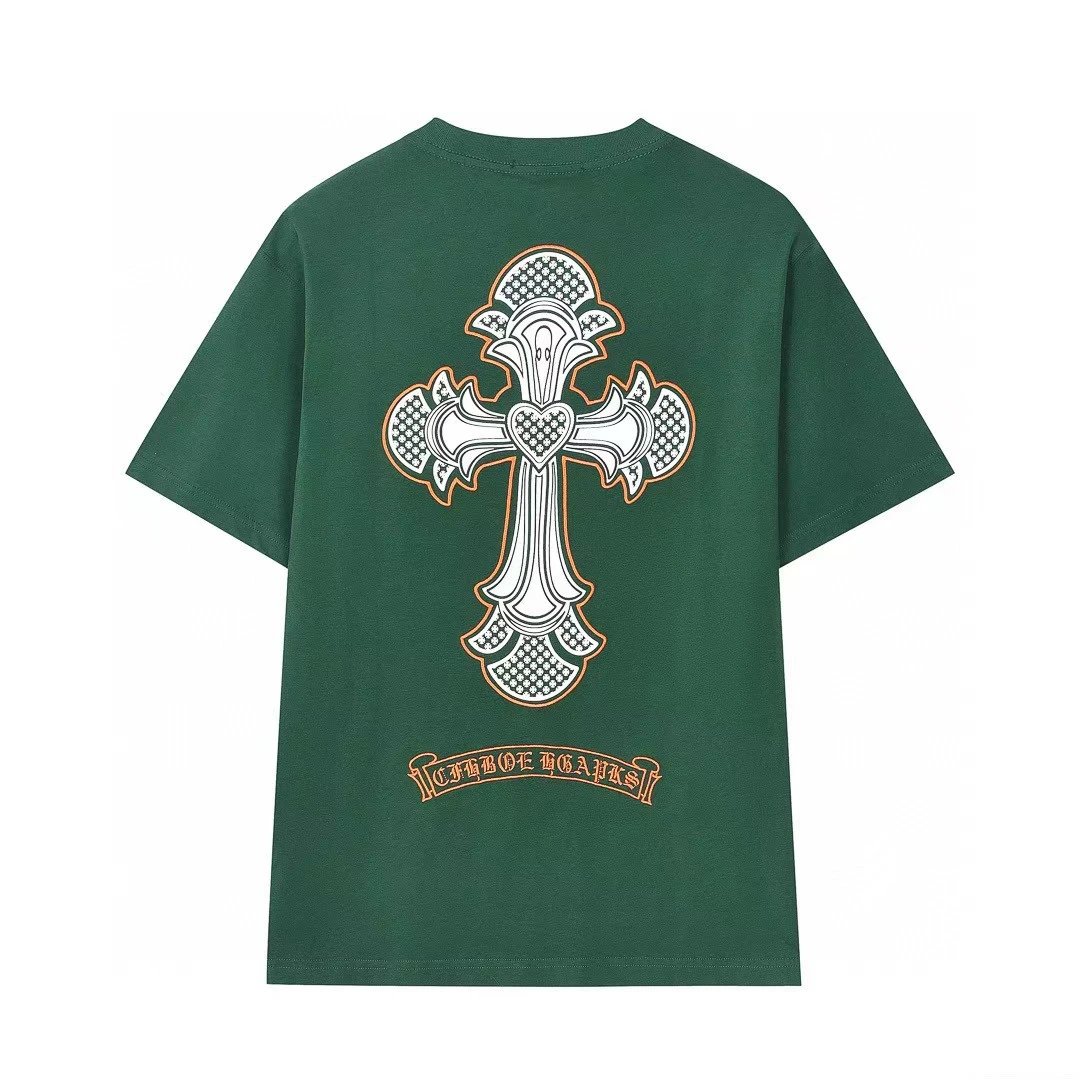 Chrome Hearts Cross Street Style Dark Green Short Sleeve T-Shirt