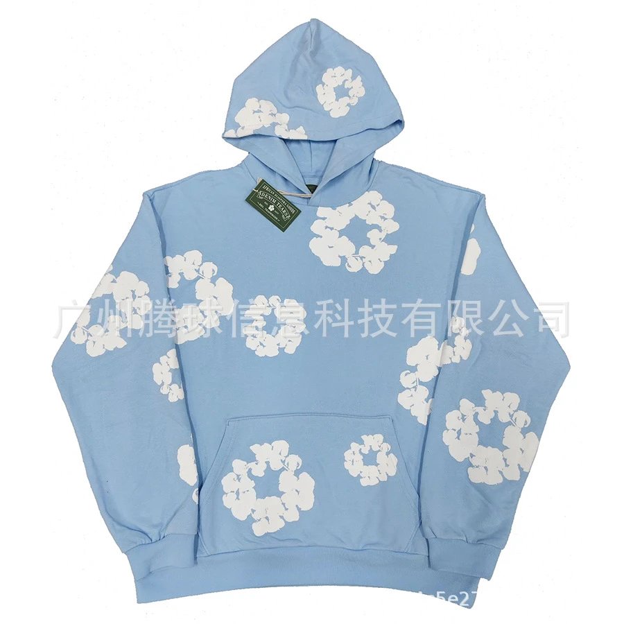 Light Blue Floral Pullover Hoodie