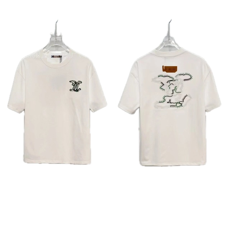 Louis Vuitton Trendy Map-Embroidered White Short-sleeve T-shirt