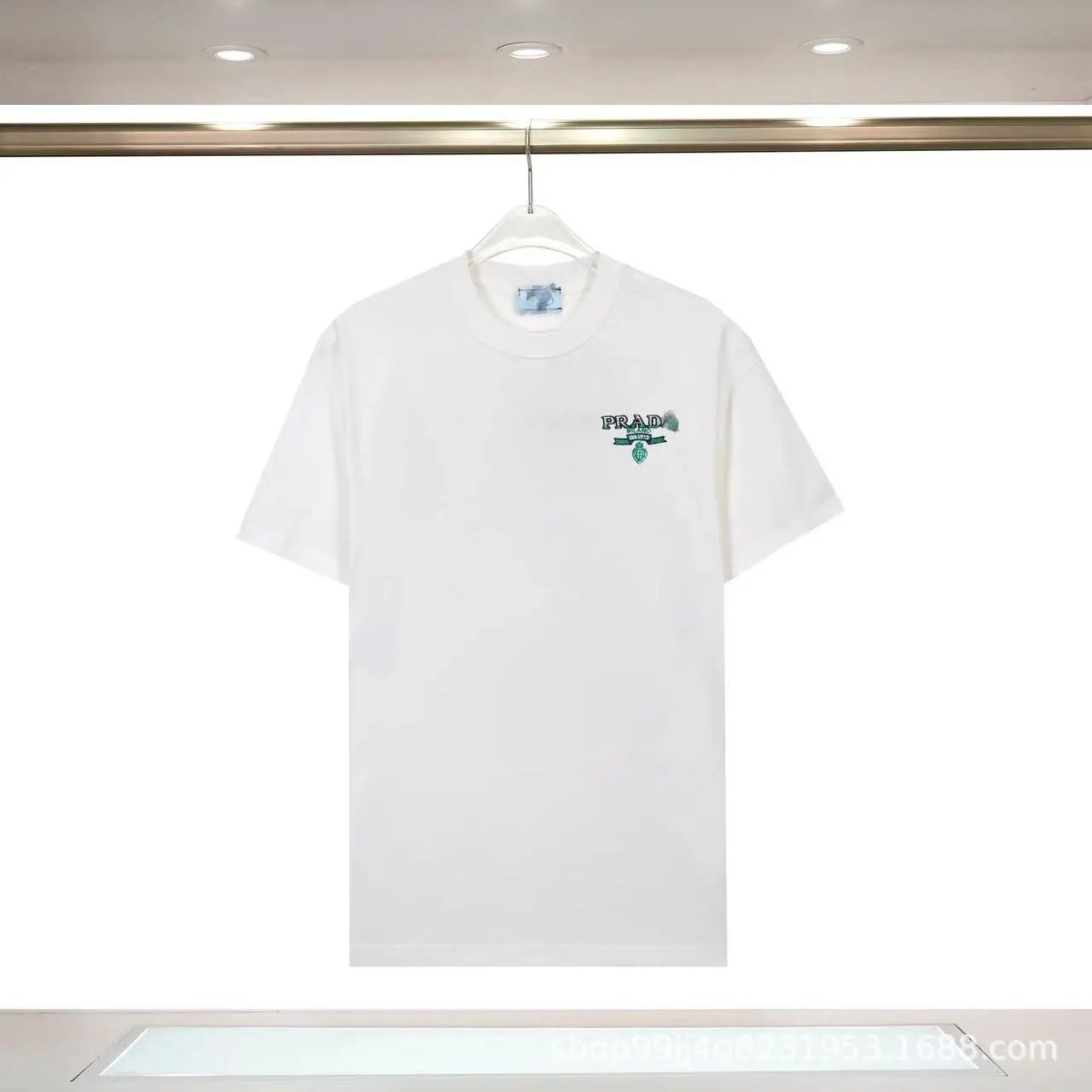 Prada Embroidered Minimalist Style White Short-sleeve T-shirt