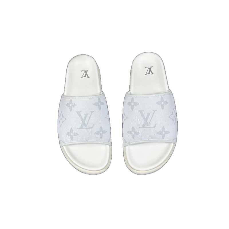 Louis Vuitton Monogram Light Luxury Style White Slide Sandals