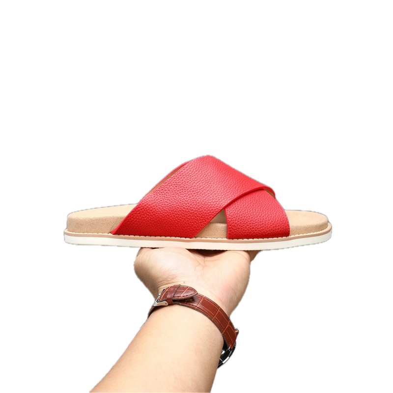 Brunello Cucinelli Cross-Strap Casual Red Slide Sandals