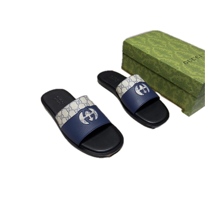 Gucci GG Monogram Casual Navy Blue Slides
