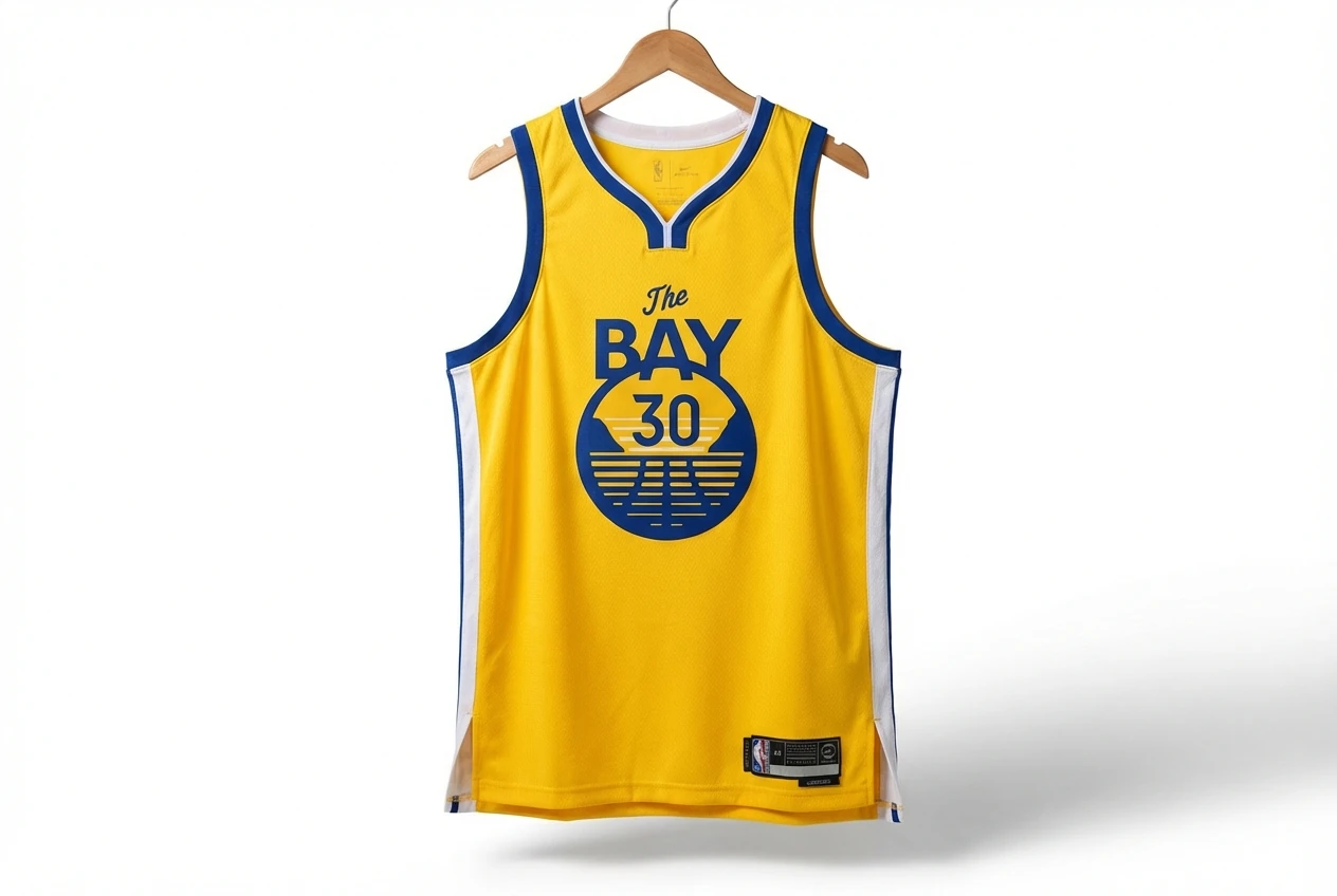 The Bay series yellow and blue jersey of Curry.