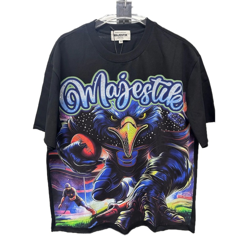 MAJESTIK Rugby Print Street Style Black T-shirt