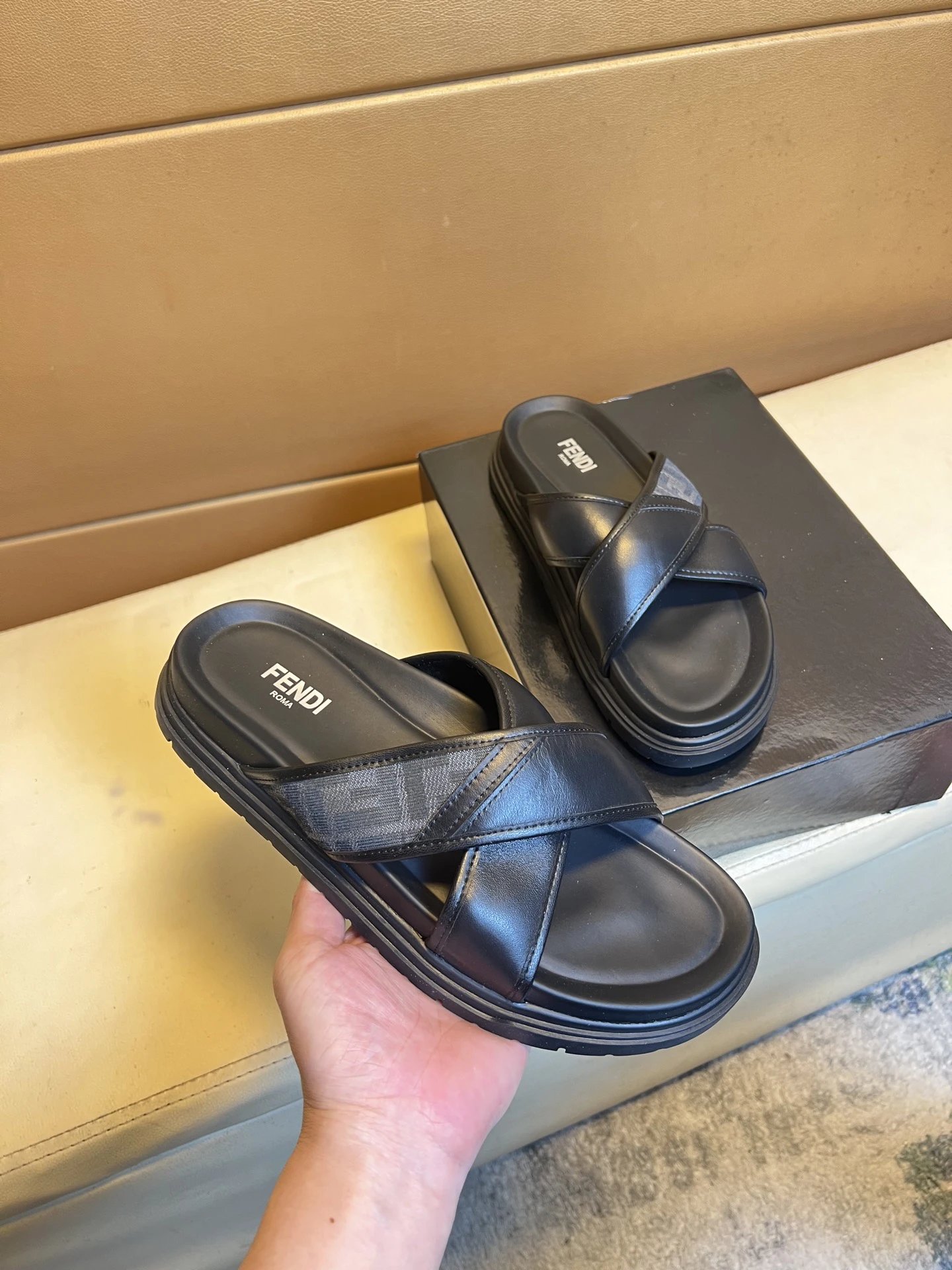 Fendi FF Monogram Casual Black Slides