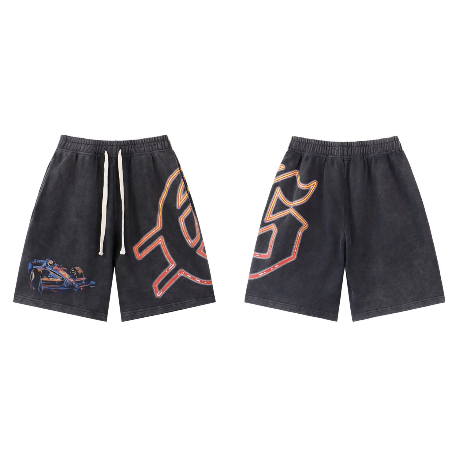 Godspeed Racing Print Street Style Charcoal Black Shorts