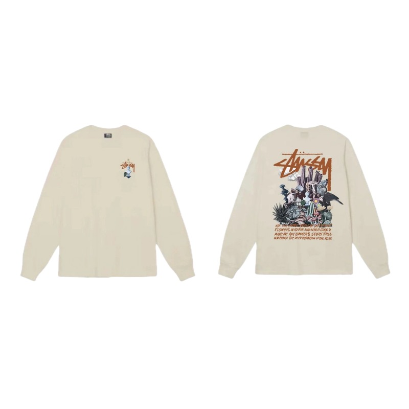 Stussy Print Retro Style Long-Sleeve (Off-White)