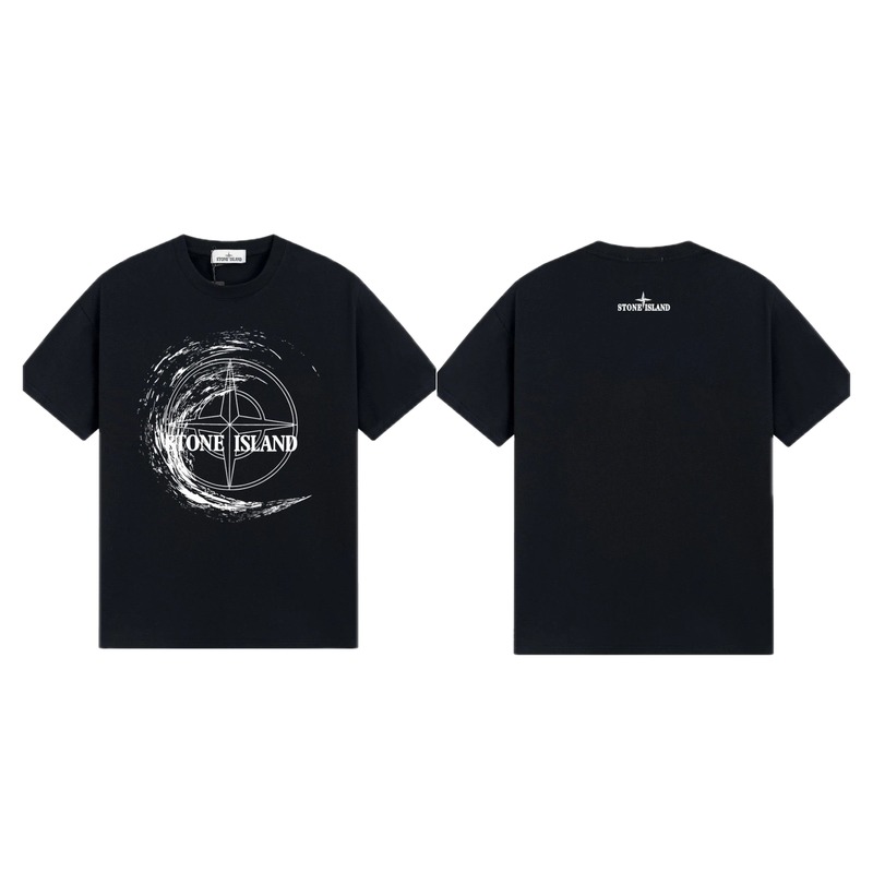 Stone Island Compass Print Street Style Black T-Shirt