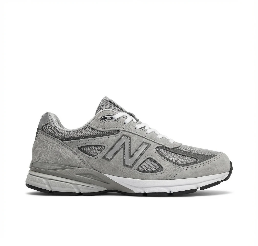 The retro-style gray shoes of the New Balance 990 series