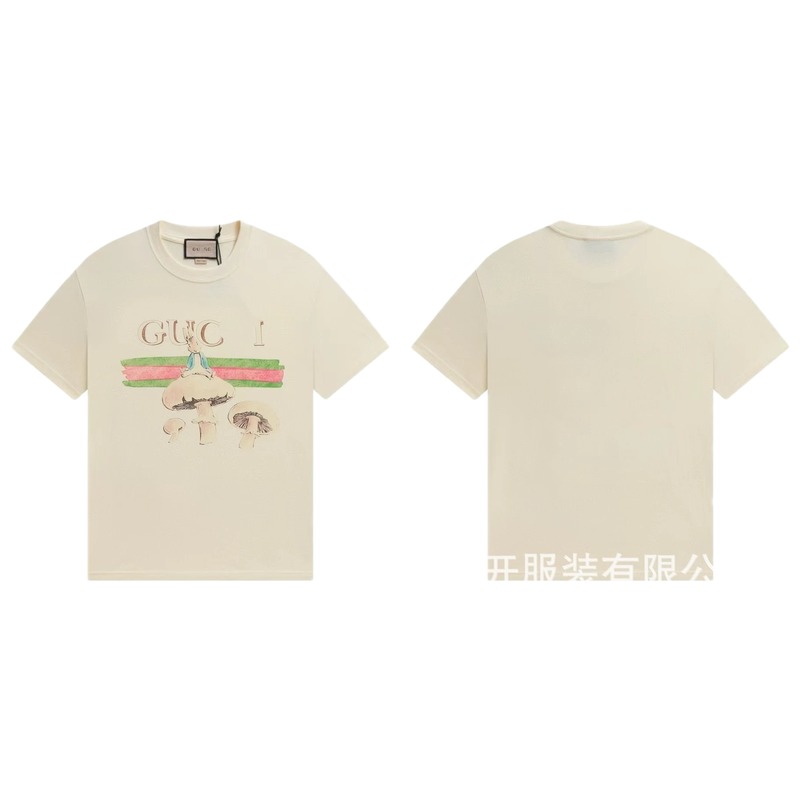 Gucci Co-branded Retro Style Off-white Printed T-Shirt
