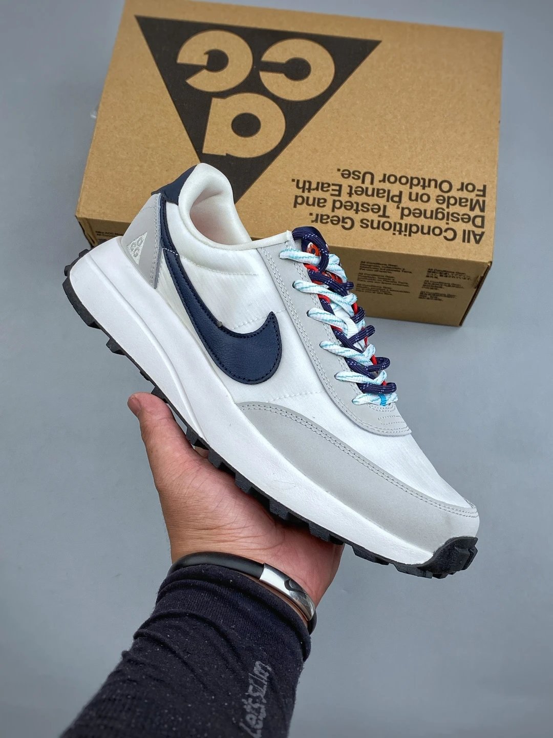 Nike White and Blue Running Shoes, Mixed Panel Finish