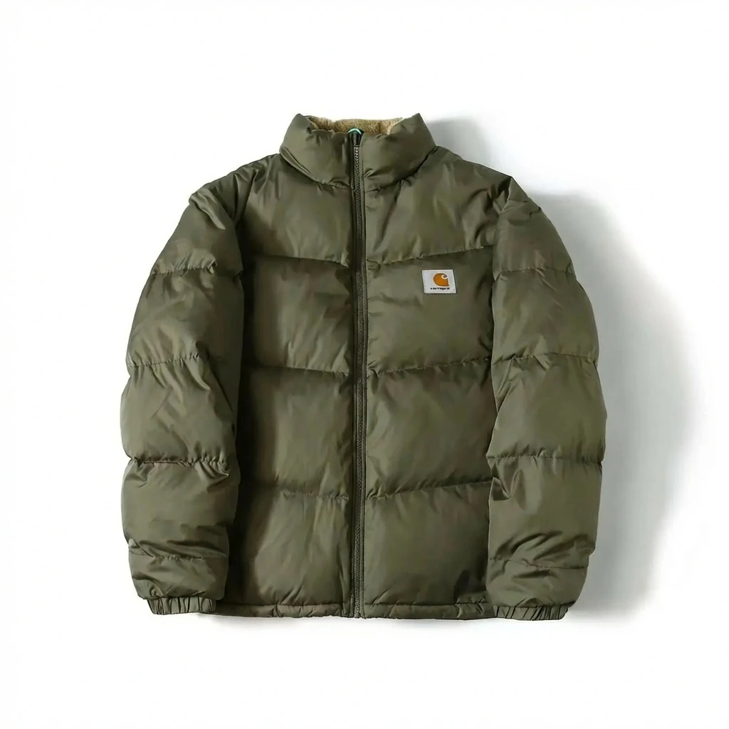 Carhartt workwear style olive green cotton-padded jacket