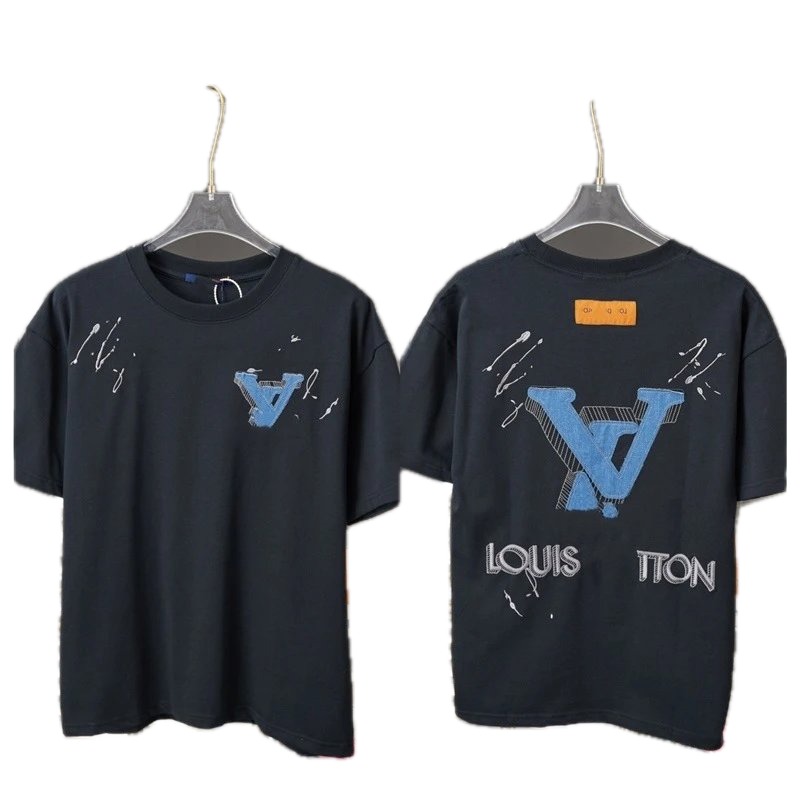 Louis Vuitton Big V Embroidery Street Style Black T-Shirt