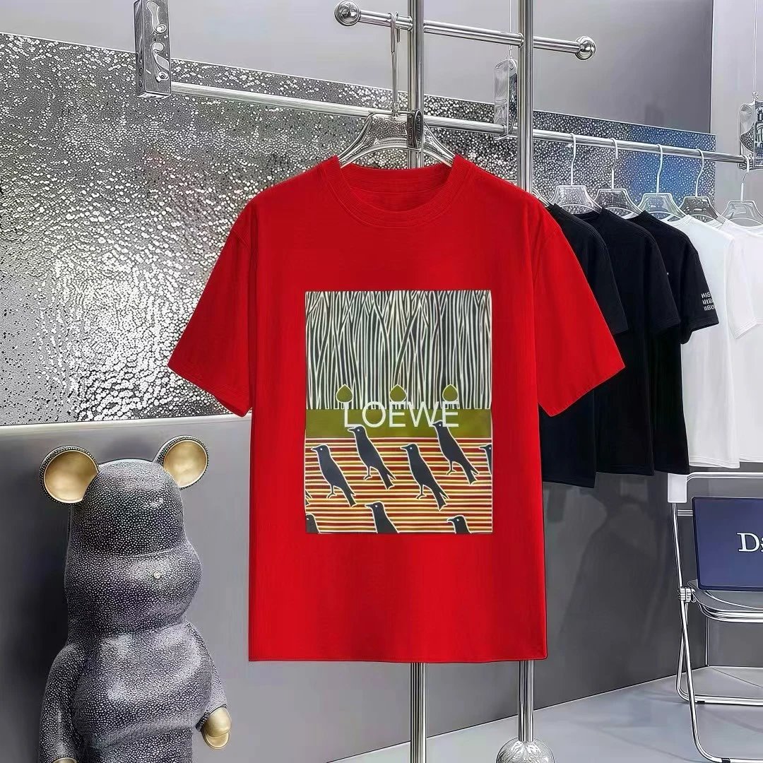 LOEWE Crow Print Vintage Red Short-sleeved T-shirt