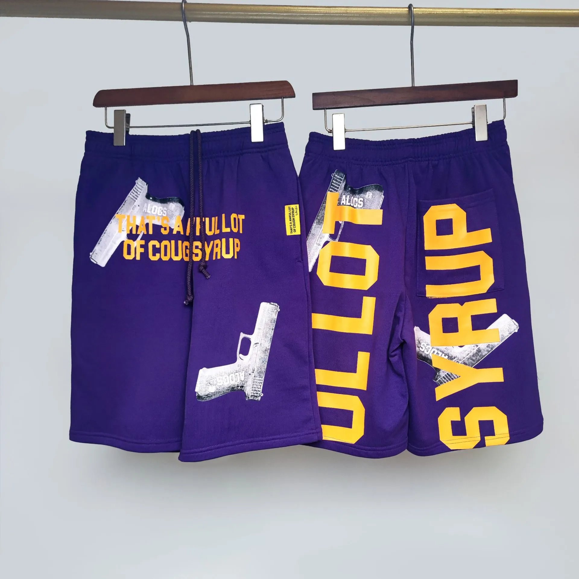 COUGH SYRUP Print Street Style Purple Shorts