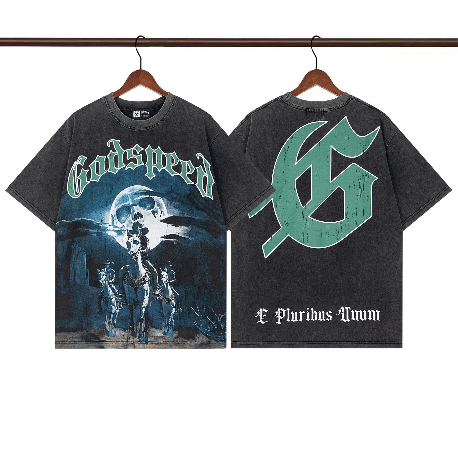 Godspeed Skeleton Knight Vintage Distressed Black T-Shirt