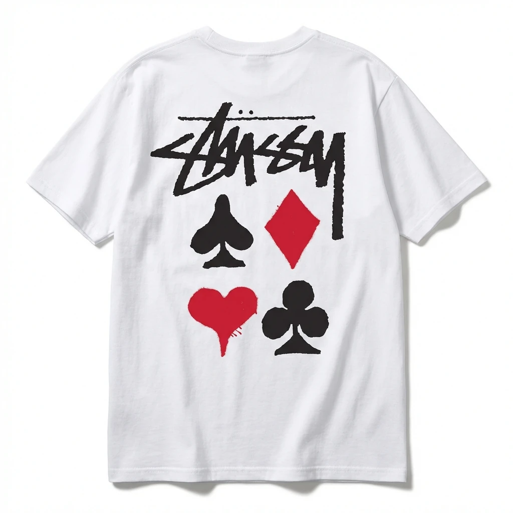 Stussy Poker Print Simple White T-shirt