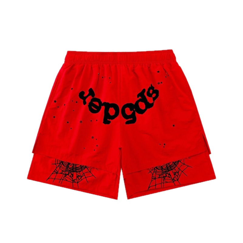 Sp5der Letter Print Trendy Brand Red Shorts